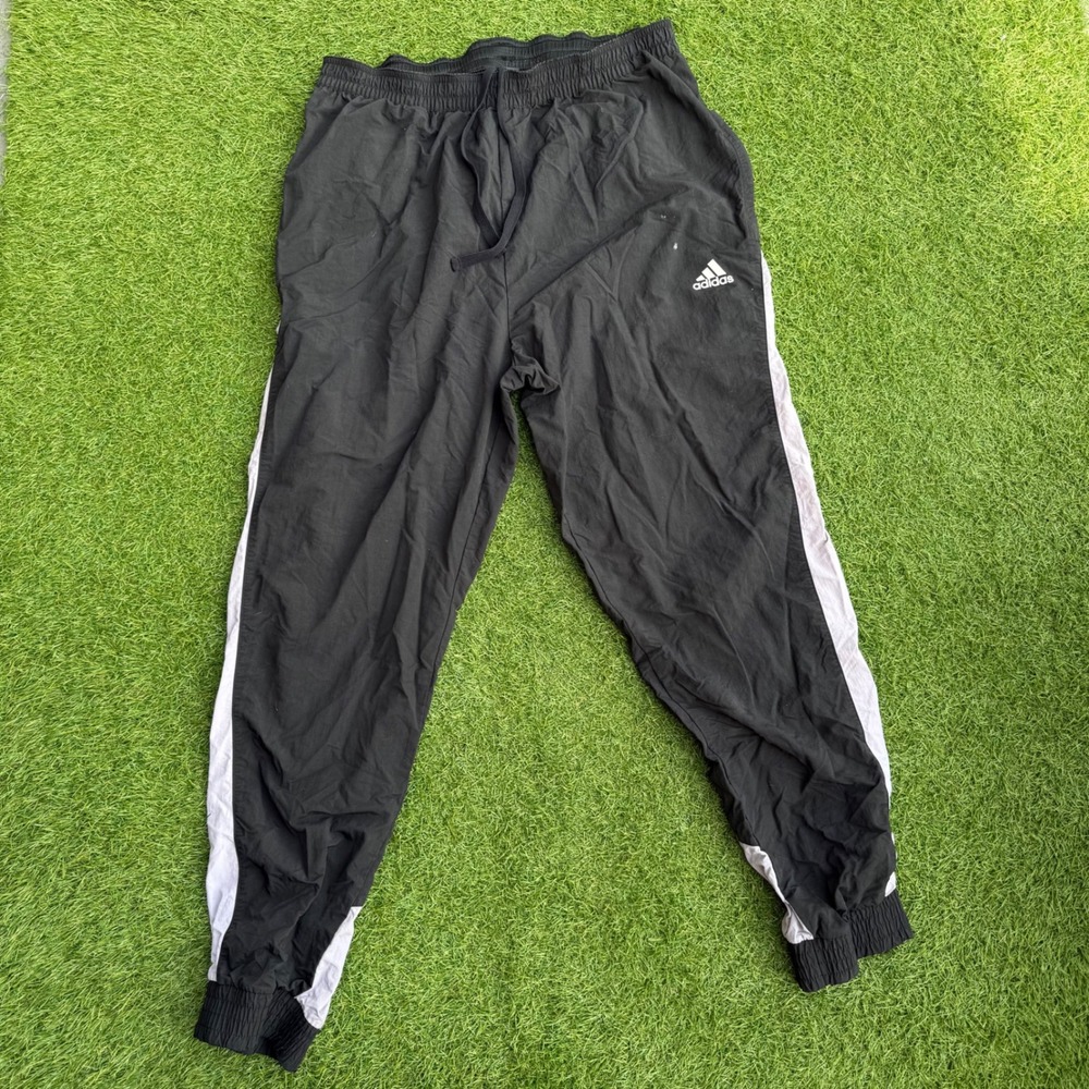 Adidas Track Pants‎ Black White Stripe Athletic Joggers Large Windbreaker